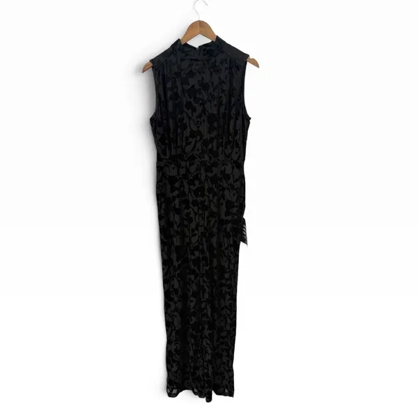 Lulus Micola Black Velvet Jacquard Mock Neck Jumpsuit size Large NWT - Image 4