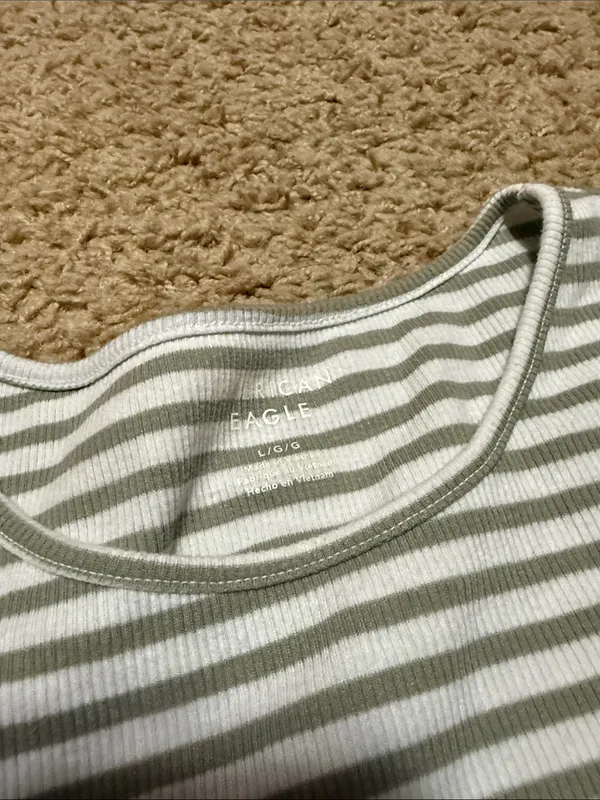 American Eagle Outfitters Striped Crewneck Tee in White and Olive - Image 2