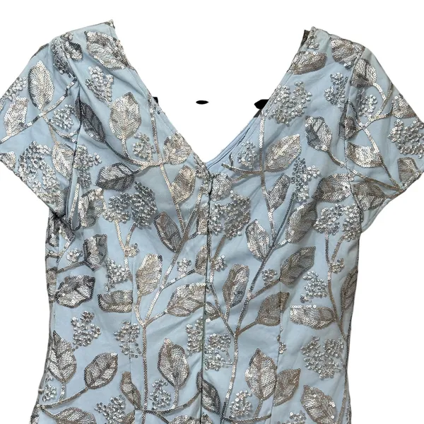JS‎ Collections Womens Light Blue Silver Sequin Leaf Sheath Dress Size 6 8617397 - Image 5