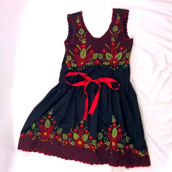 Handmade Philippine Embroidered Dress Black - Image 5