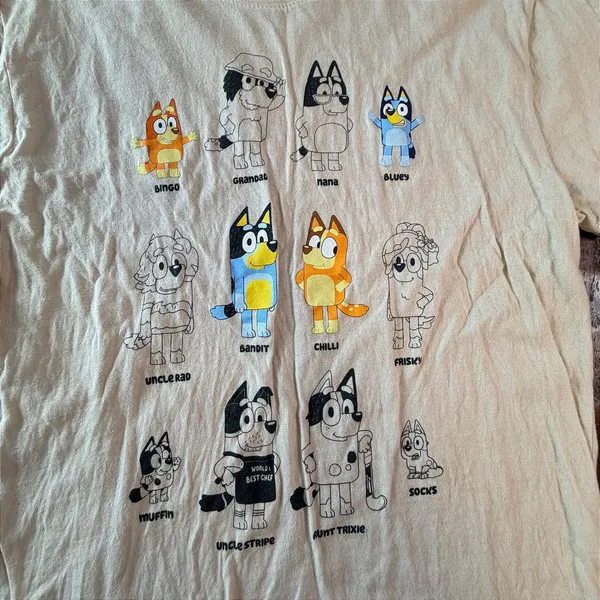 Bluey Family Character Graphic T-Shirt Tan Cotton Short Sleeve Womens Large - Image 6