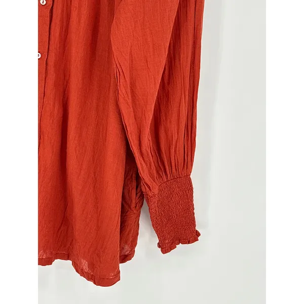 Free‎ People Rose Vines Top Women Small Rust Orange Embroidered Ruffle Smocked - Image 7