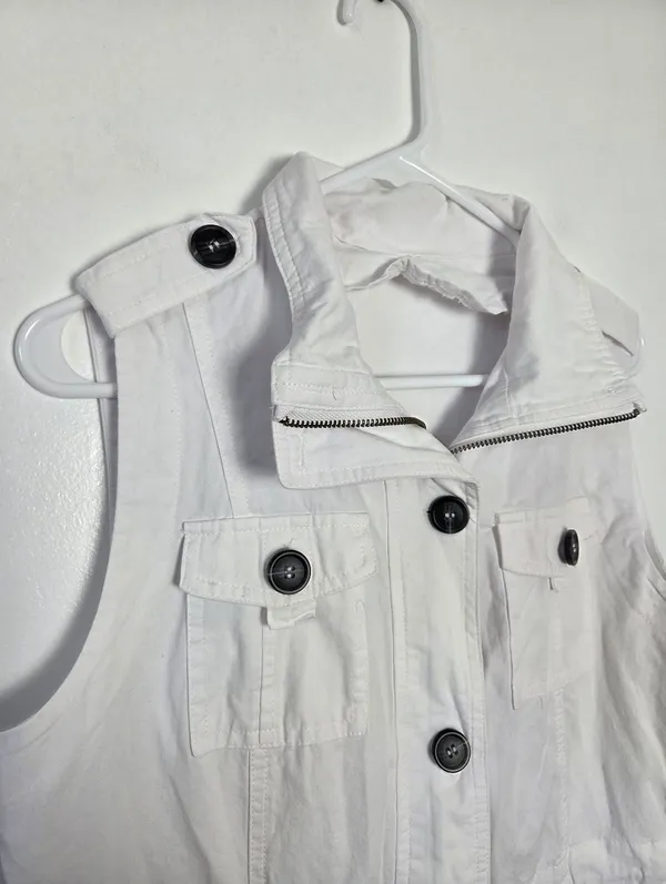 100% Cotton White Utility Vest Lightweight Gorpcore Hiking Outdoor Medium - Image 4