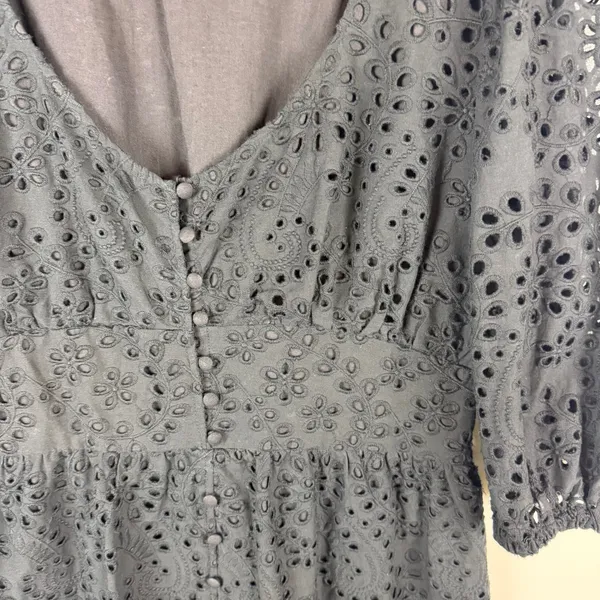 Boston Proper Eyelet Button Front Maxi Dress Size 10 Black Cotton‎ Minimalist - Image 3