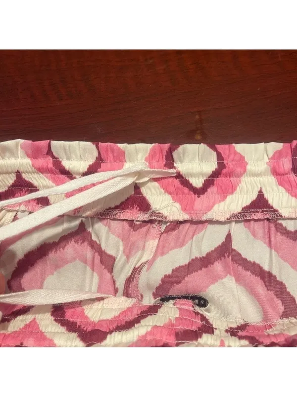 Rose + Olive Pink Geometric Wide Leg Flowy Palazzo Silky Pants L Coastal Resort - Image 9