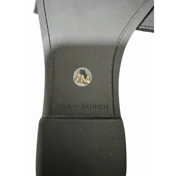Tory Burch Everly‎ Calf Leather Gold Logo Slide Sandals Black Women's Size 7M - Image 9