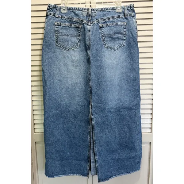 Hydraulic Denim Skirt Button Fly Pockets‎ Back Slit Logo Size 13/14 - Image 3