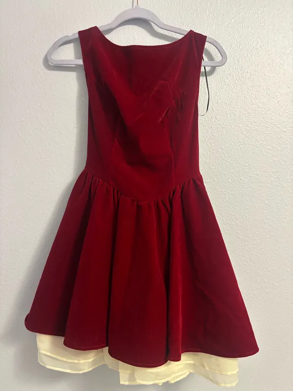 Cider red velvet boat neck dress - Image 3
