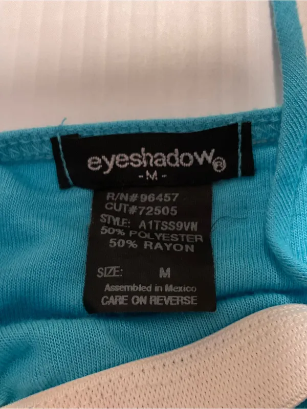 Aqua Blue Babydoll Camisole Eyeshadow Women/Jr Sz M Sequin Trim Shelf Bra Y2K - Image 4
