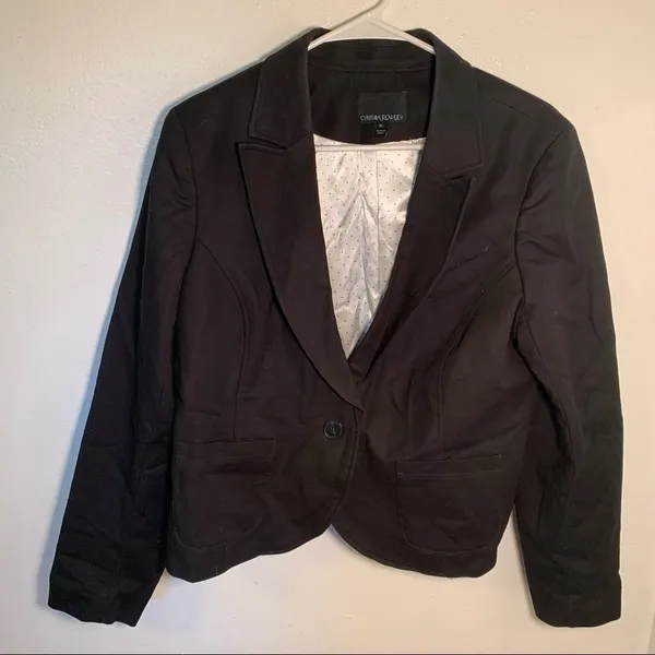 Cynthia Rowley Women's Size XL One Button Blazer Black‎ Lined Pockets Stretch - Image 2