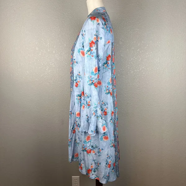 Feathers By Tolani Emilia Dress Size S Blue Floral Modal‎ Pockets Bell Sleeve - Image 4