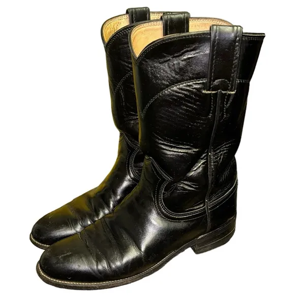 Justin Boots Black‎ Western Cowboy Boots Women's 6B USA Leather L3703 - Image 4