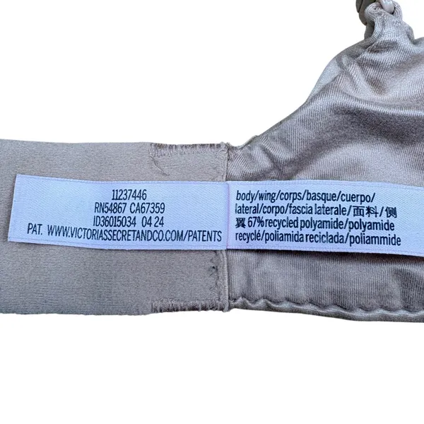 Victoria's Secret Lined Demi‎ Underwire Bra Nude Beige Satin Basic Size 34DD - Image 6