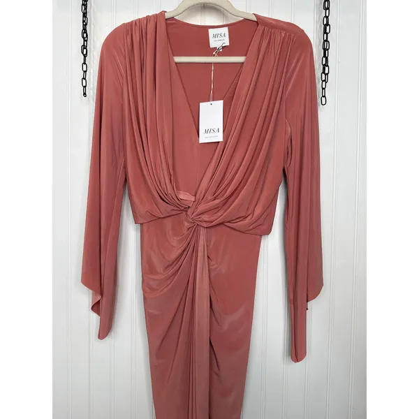 NWT Misa Los Angeles Teget Twisted Maxi Dress Blush Pink Long Sleeve Wedding XS - Image 5