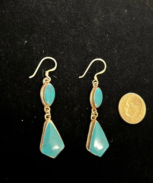 Sterling Silver 925  turquoise and dangle earrings - Image 2