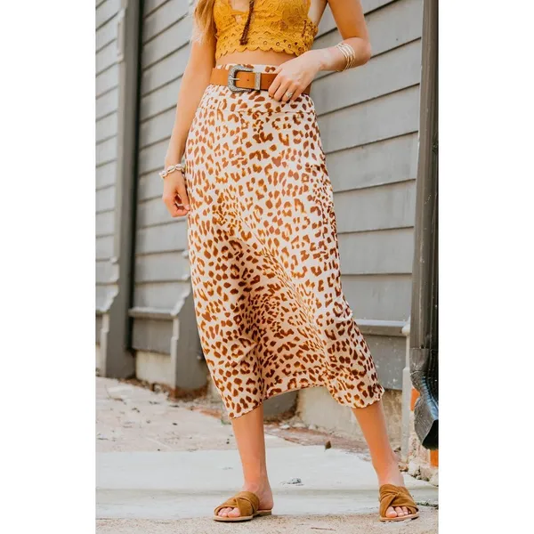Free People Leopard‎ Print Midi Skirt US 4 Fall Slip Lightweight - Image 3