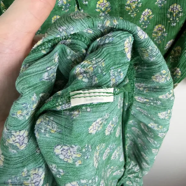 Zara Green Block Print Floral Hem Midi Dress XS Boho Prairie Cottage Relaxed - Image 10