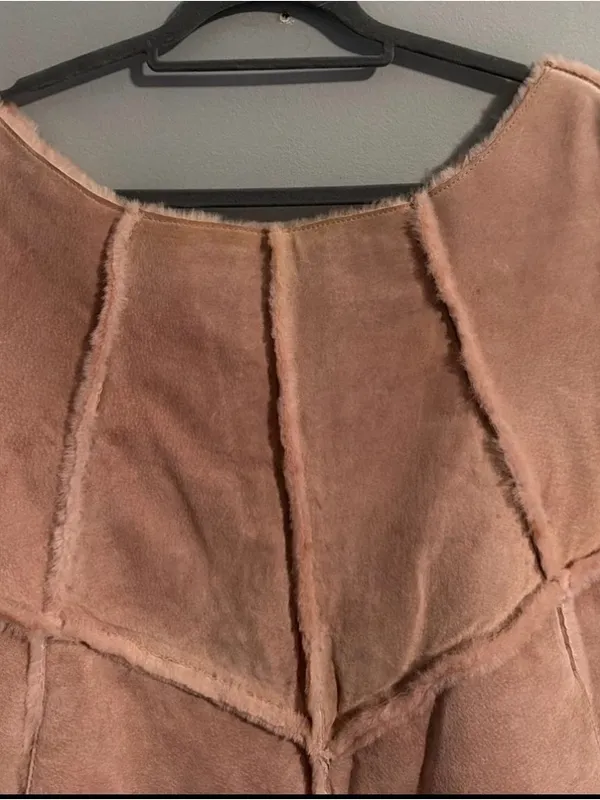 VTG Wilsons Leather Maxima Pink Suede Patchwork Poncho Cape Faux Fur Lined S/M - Image 4