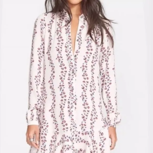 Free People Floral Button Up‎ Tunic Shirt Dress Long Sleeve Retro Boho Medium - Image 3