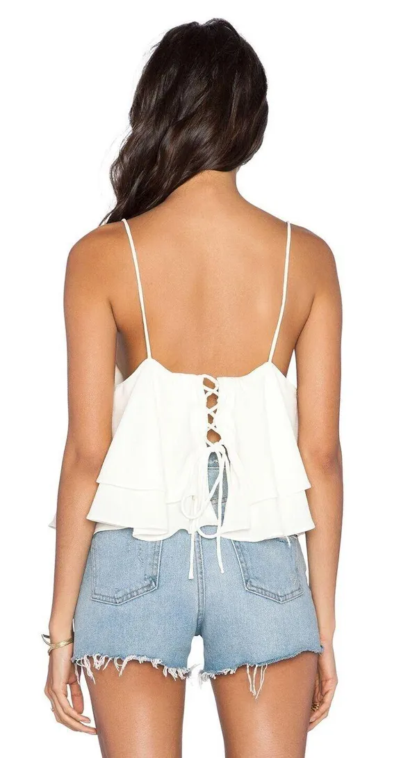 Free People Tropical Wave Cream Lace Back Crop Tank Top - M - Image 3
