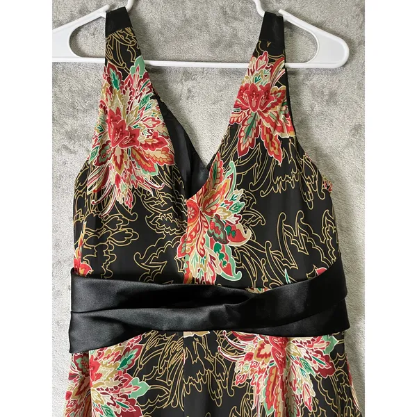 Vintage Y2K Floral Satin Midi Dress Fairy‎ Grunge Boho Tie Waist Sleeveless Med - Image 4