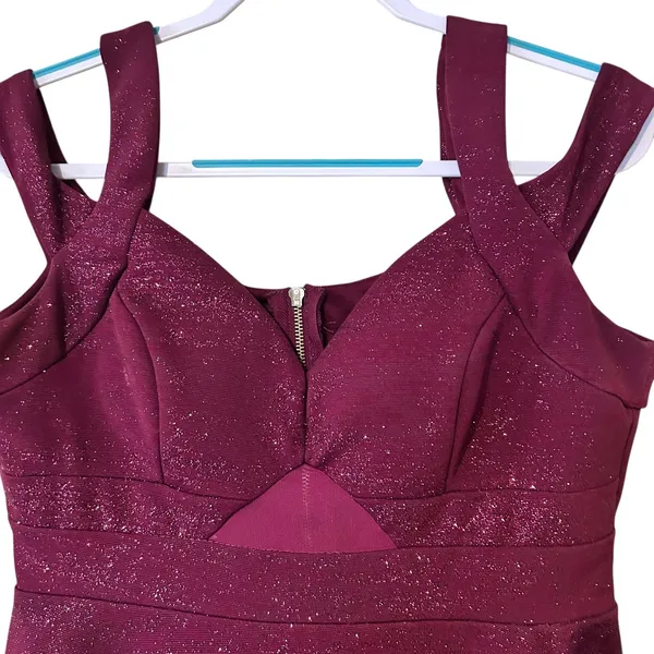 Honey and Rosie VTG Formal Short Dress Burgundy Bling SZ LG Mesh Y2K Baby Doll - Image 4