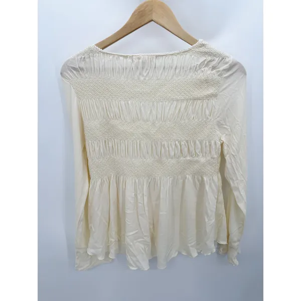 Anthropologie Black Swan Womens Cream Babydoll Top Size M Button Front Boho Smocked‎ - Image 2