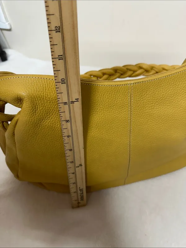 Ombu Leather Mustard Yellow Braided-Handle Shoulder Bag - Image 6