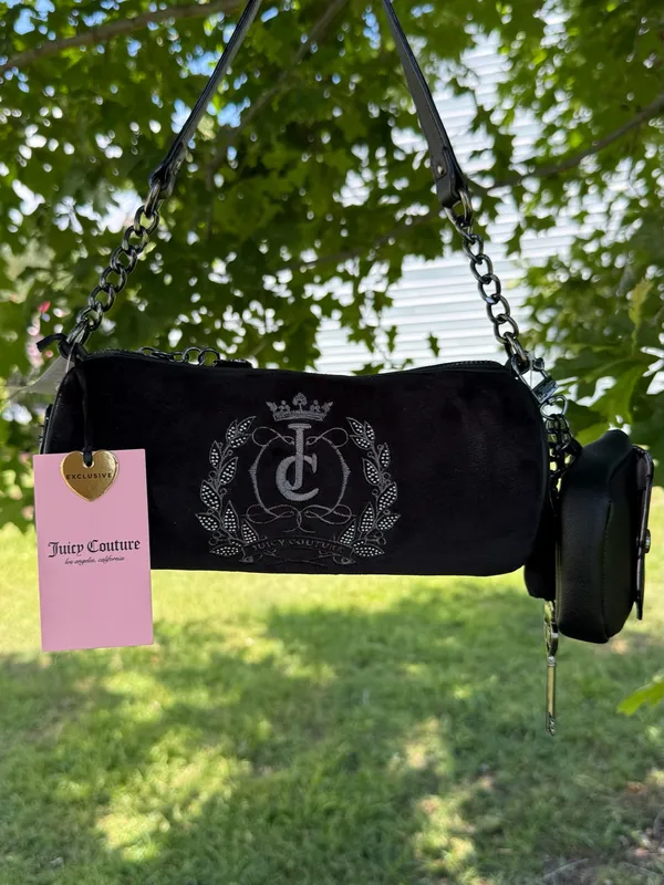 Juicy Couture Black Velour Shoulder Bag Coin Purse Key Charm NWT Y2K Rare New - Image 2
