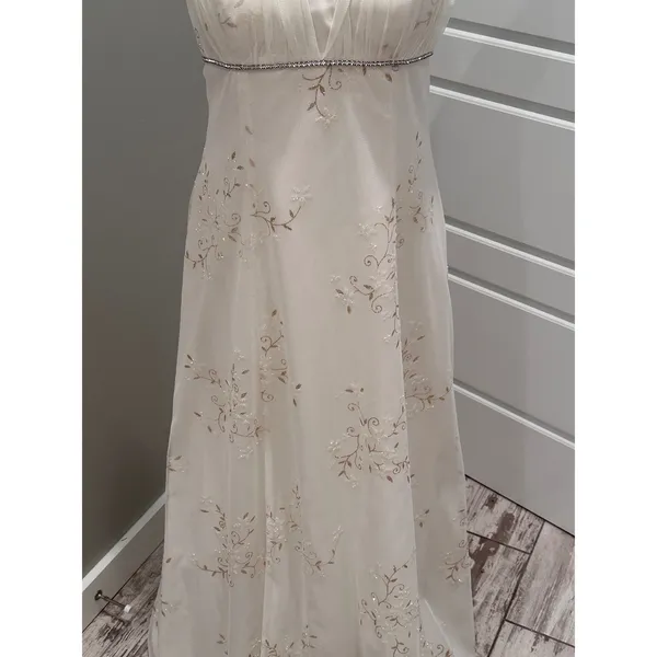 Betsy &‎ Adam Vintage White Floral Halter Sequin Cocktail Gown Dress Sz 8 - Image 7