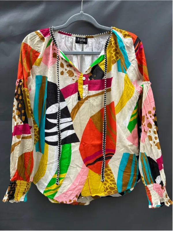 Women's Fate Multi-Color Abstract Print Blouse Size M - Image 2