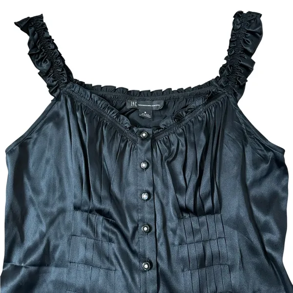 Y2K Black Silk Sleeveless Blouse Ruffle Trim Dark Romantic Whimsigoth Renfaire - Image 3