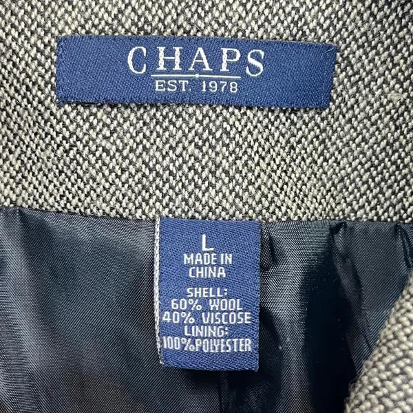Chaps Women's Gray Wool Blend Blazer Jacket Career‎ Business Herringbone Size L - Image 5