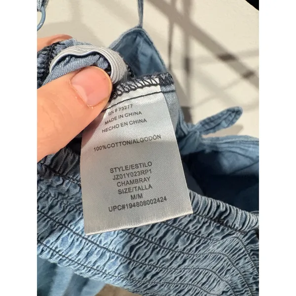As You Wish Women Light Blue Cotton Chambray Tie Front Wide Leg Jumpsuit Medium - Image 8
