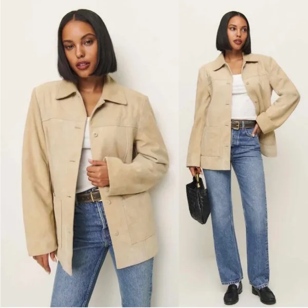 Reformation Veda Lincoln‎ Suede Jacket Oat Distressed Leather XS NWT - Image 12