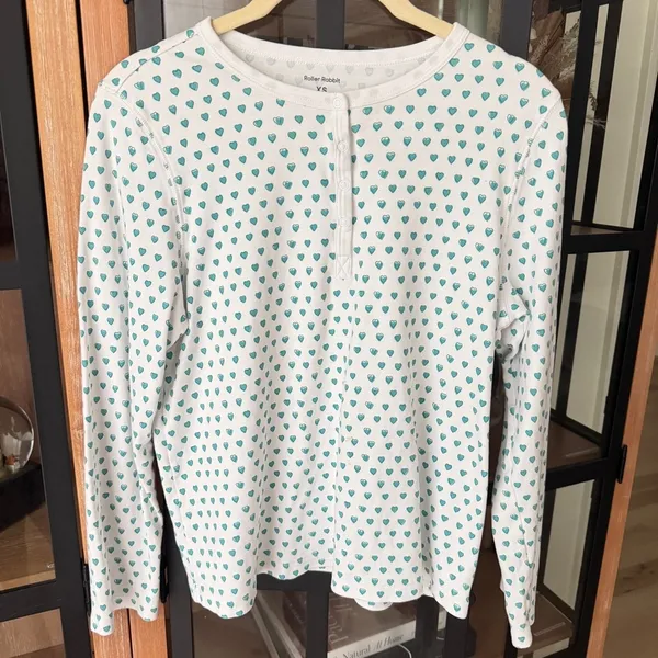 Roller Rabbit pajamas mint hearts print henley top long sleeve pima cotton - Image 2