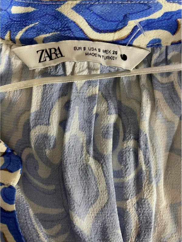 Zara Blue & White Printed Midi Dress Sz S Coastal Grandma - Image 2