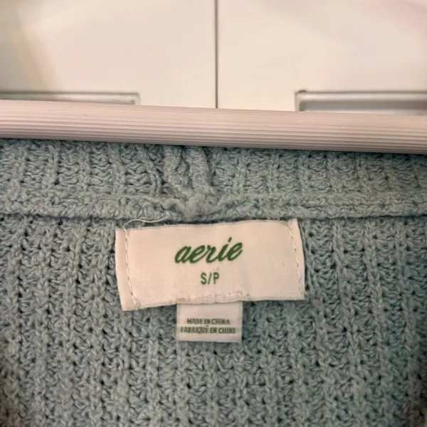 Aerie mint waffle collared hooded sweater size small - Image 3