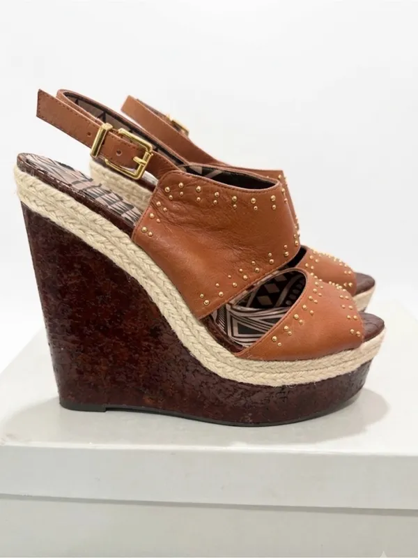 Jessica Simpson Brown Studded Espadrille Wedge Sandals - Image 3