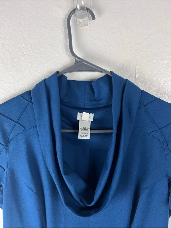 CACHE Blue Short Sleeves Cowl Neck Pintuck Pleats Dress Size 12 Office Career - Image 6