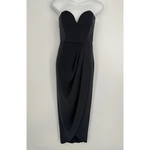 Shona Joy U Wire Bustier Draped Strapless Midi Dress Size 4 Gray Formal Wedding - Image 4