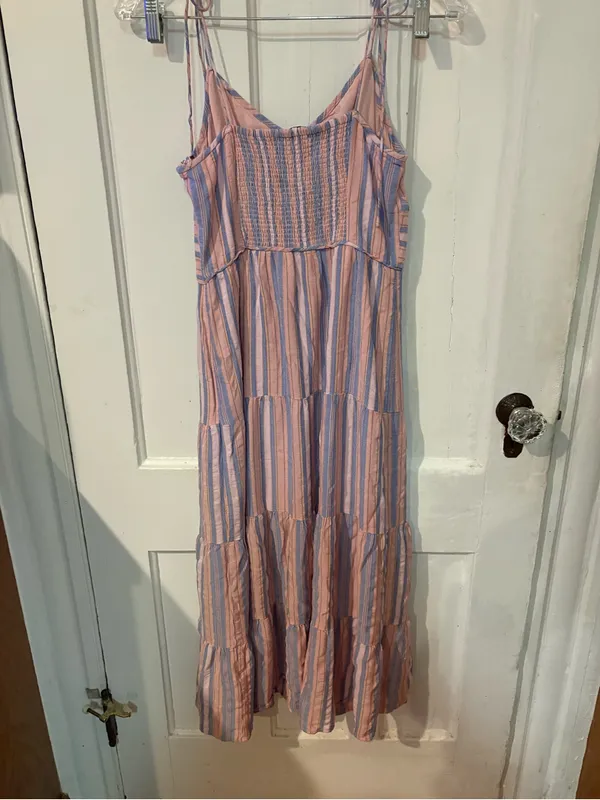 PAIGE Pink and Blue Striped Tie-Shoulder Maxi Dress - Image 6