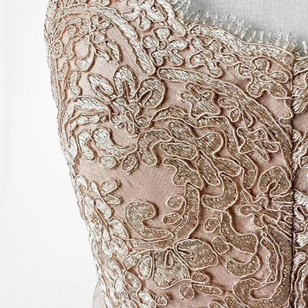 Vintage Y2K 90s Beige Nude Lace Mesh Mini Bodycon Knit Cocktail Party Dress Size S - Image 8