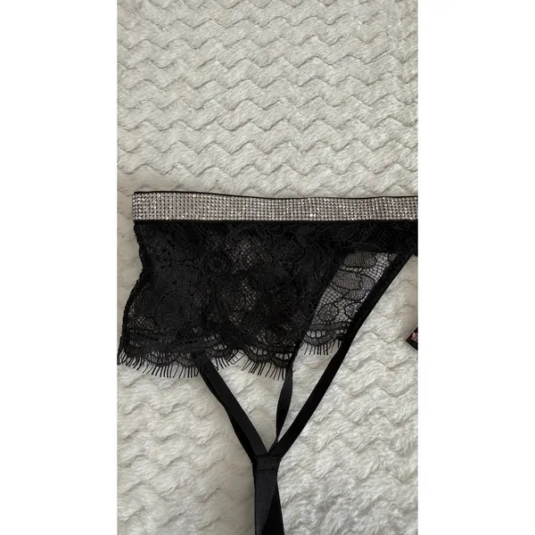 Victorias Secret Very Sexy Black Lace Rhinestone Garter Belt XS/S 535409-QB4 - Image 3