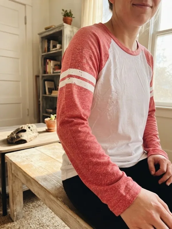 Heathered Red Sleeve Baseball Tee White Size 14 - Image 2