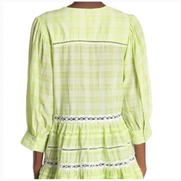Free People Lime Green Time Out Boho Cottagecore Lace Tunic Top W-690 Size S - Image 4