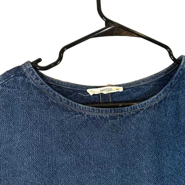 Mango Blue Long Sleeve Crew Neck Casual Denim Shirt Women Sz S - Image 4