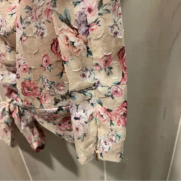 Cute creamy blush floral ruffle crop silky 1 shoulder crop top mermaid fairy - Image 8