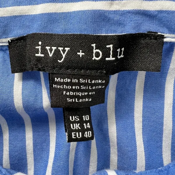 Ivy + Blu Striped‎ Shirt Dress Fit & Flare handkerchief hem Cotton Blue White 10 - Image 6