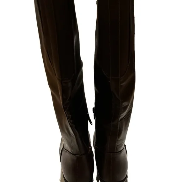 Pink and‎ Pepper Knee High Brown Faux Leather Heeled Boots Size 7 1/2 - Image 2